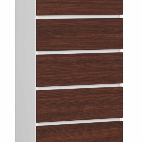 Komoda NORE K60 su 5-iais stalčiais, baltos/tamsiai rudos spalvos