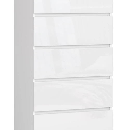 Komoda NORE K60 su 5-iais stalčiais, blizgios baltos spalvos