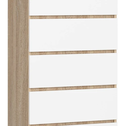 Komoda NORE K60 su 6-iais stalčiais, ąžuolo/baltos spalvos