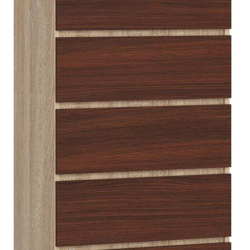 Komoda NORE K60 su 6-iais stalčiais, ąžuolo/tamsiai rudos spalvos