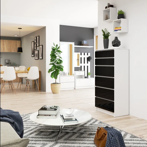 Moderni K60 komoda su blizgia MDF fasadais ir ABS ratlankiu