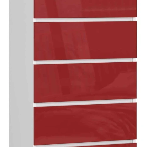 Komoda NORE K60 su 6-iais stalčiais, blizgios baltos/raudonos spalvos