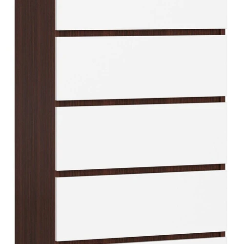 Komoda NORE K60 su 6-iais stalčiais, tamsiai rudos/baltos spalvos