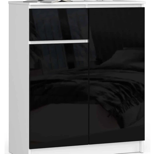 Komoda NORE K80, blizgios baltos/juodos spalvos