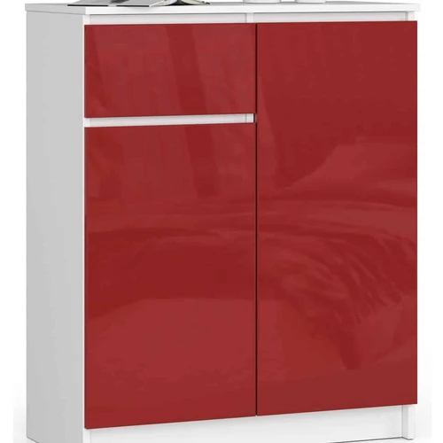 Komoda NORE K80, blizgios baltos/raudonos spalvos