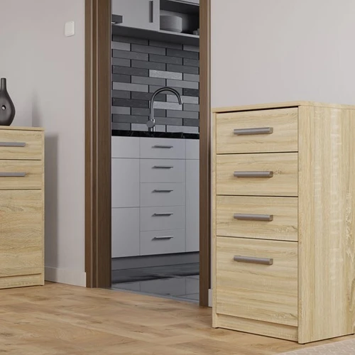 Sonoma ąžuolo spalvos komoda su ritininiais bėgeliais