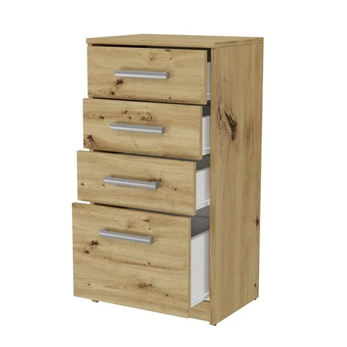 Komoda su 4 stalčiais, ruda matinė spalva ir patikima konstrukcija