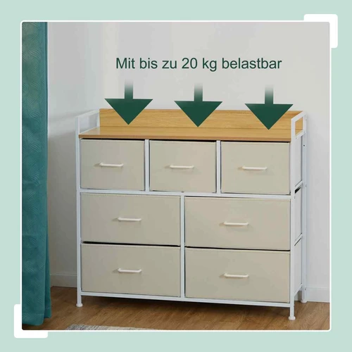 Komoda Relaxdays, 7 stalčiai, Balta, 100 × 85 × 30,5 cm - Komodos, šoninės spintelės