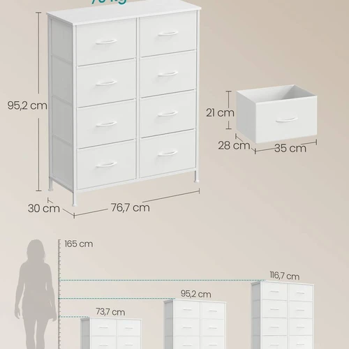 Komoda SONGMICS LGS124BH04, 8 stalčiai, Balta, 76,7 × 95,2 × 30 cm - Komodos, šoninės spintelės