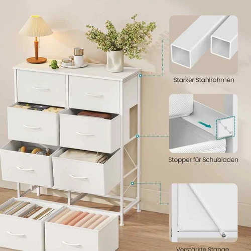Komoda SONGMICS LGS124BH04, 8 stalčiai, Balta, 76,7 × 95,2 × 30 cm - Komodos, šoninės spintelės