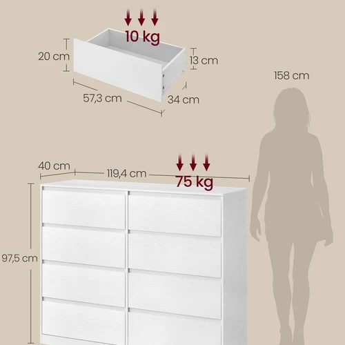 Komoda VASAGLE Kailyn, 6 stalčiai, 40 × 119,4 × 97,5 cm - Komodos, šoninės spintelės
