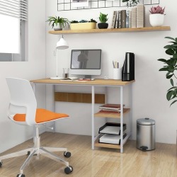 Kompiuterio stalas, baltas/ąžuolo, 105x55x72cm MDF ir metalas