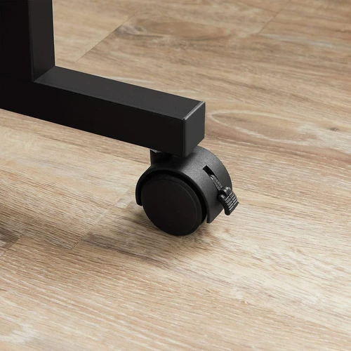 Tvarkingas stalas su plieno apvadais ir medžio drožlių plokšte