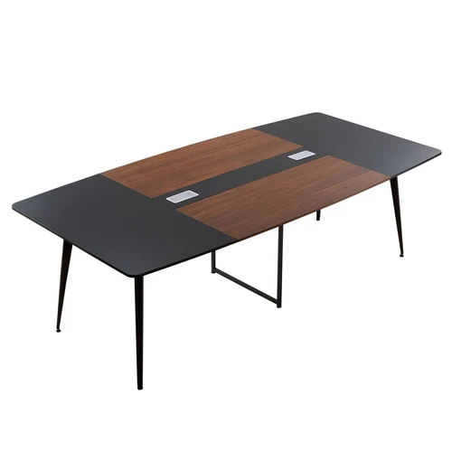 Konferencijų stalas VEVOR KLHY-02, 10 asmenų, Juoda/ruda, 240 × 120 × 75 cm