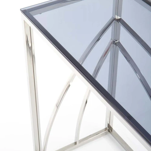 Stiklinis stalas su chromo plienu – rūkytas ir sidabrinis