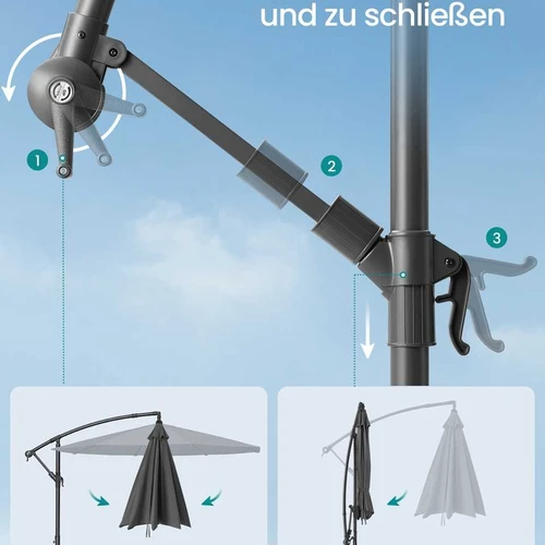 Konsolinis skėtis nuo saulės SONGMICS, Pilkas, Ø 350 × 250 cm - Lauko skėčiai