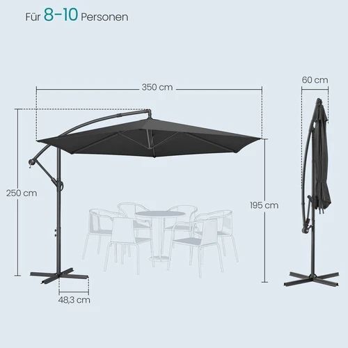 Konsolinis skėtis nuo saulės SONGMICS, Pilkas, Ø 350 × 250 cm - Lauko skėčiai