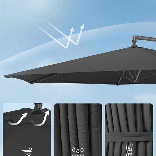 Konsolinis skėtis nuo saulės SONGMICS, Pilkas, Ø 350 × 250 cm - Lauko skėčiai