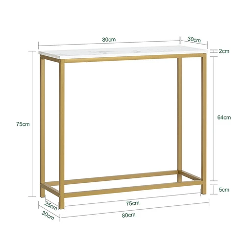 Konsolinis stalas 80x30x75cm., auksinės/baltos spalvos - Konsolės
