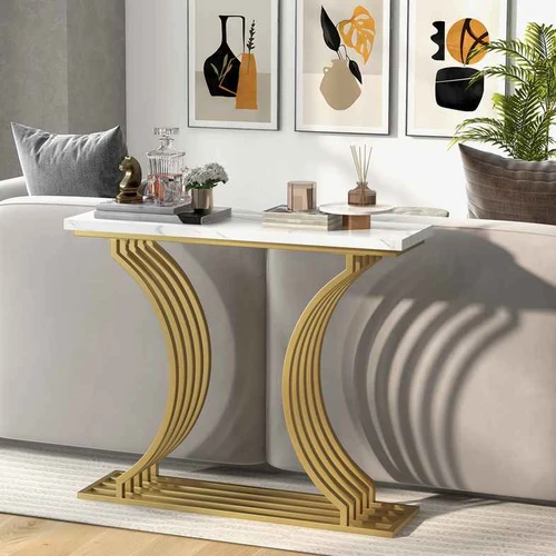 Konsolinis staliukas, Balta/auksinė, 100 × 29 × 80 cm - Konsolės