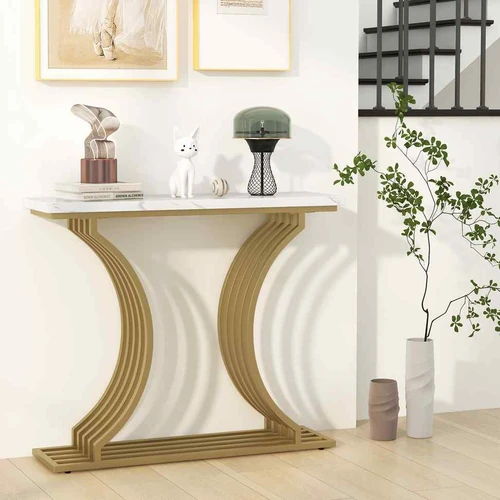 Konsolinis staliukas, Balta/auksinė, 100 × 29 × 80 cm - Konsolės