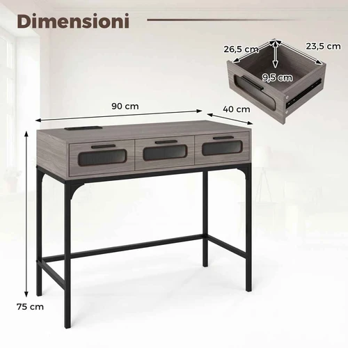 Konsolinis staliukas, LED, įkrovimo stotelė, 3 stalčiai, 90 × 75 × 40 cm - Konsolės