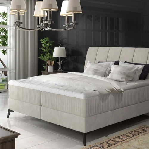 Aukšto komforto Boxspring EL4499 lova su minkštu apmušalu ir nuožulniu galvūgaliu