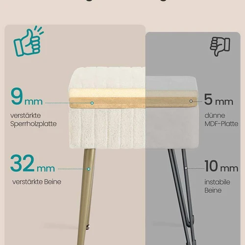 Kosmetinis pufas SONGMICS LOM505, Su daiktadėže, Balta, 30 × 40 × 50 cm - Pufai