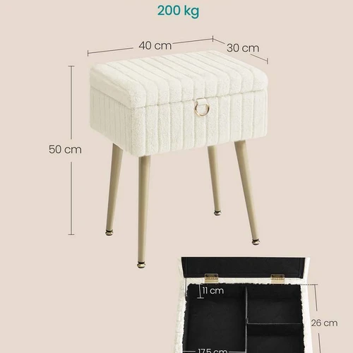 Kosmetinis pufas SONGMICS LOM505, Su daiktadėže, Balta, 30 × 40 × 50 cm - Pufai