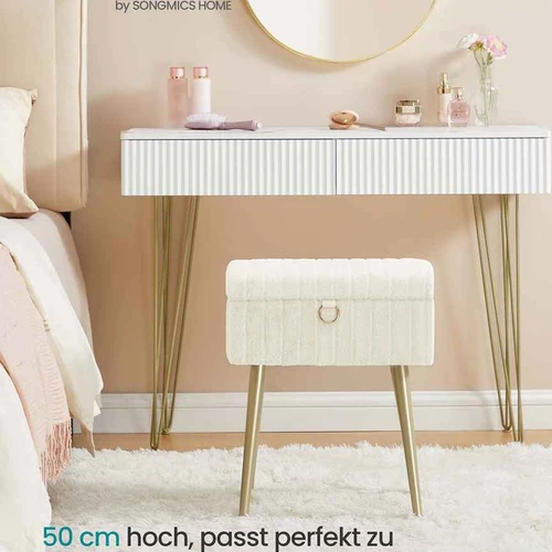 Kosmetinis pufas SONGMICS LOM505, Su daiktadėže, Balta, 30 × 40 × 50 cm - Pufai