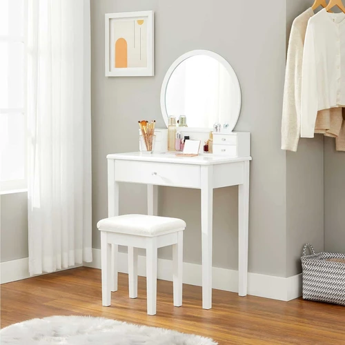 Minkšta taburetė ir tualetinis staliukas – tobula rytinė rutina