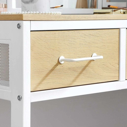 Natūralios baltos spalvos tualetinis staliukas su taburete