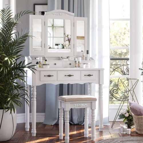 Lengvai surinkiamas tualetinis staliukas su 8 kabliukais