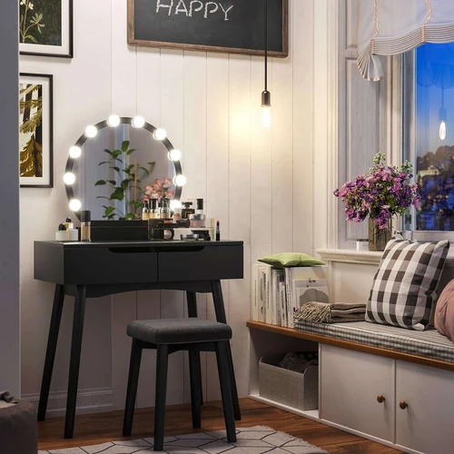 Praktiškas makiažo stalas su MDF ir pušies medienos kojomis