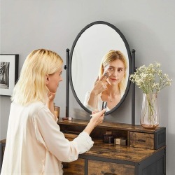 Kosmetinis staliukas su ovaliu veidrodžiu ir taburete - Kosmetiniai staliukai
