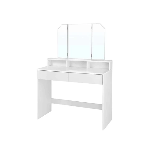 Patogus makiažo staliukas su 2 stalčiais ir 3 atvirais skyreliais