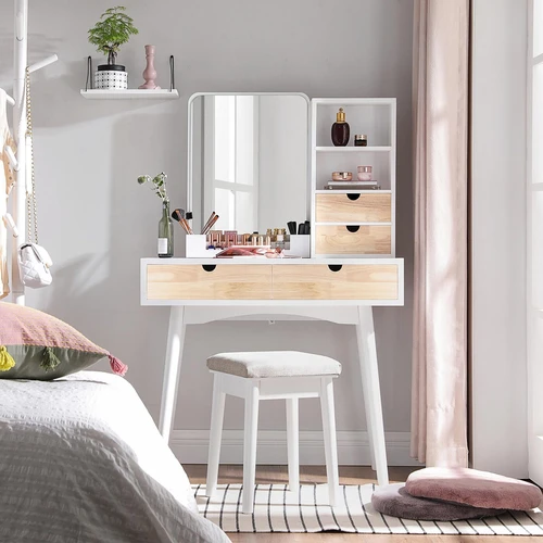 Erdvus makiažo stalas su 2 stalčiais ir skyriais
