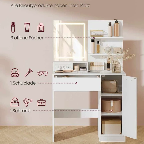 Kosmetinis staliukas VASAGLE Kailyn RDT138W01, Su LED veidrodžiu, 40 × 80 × 132 cm - Kosmetiniai staliukai