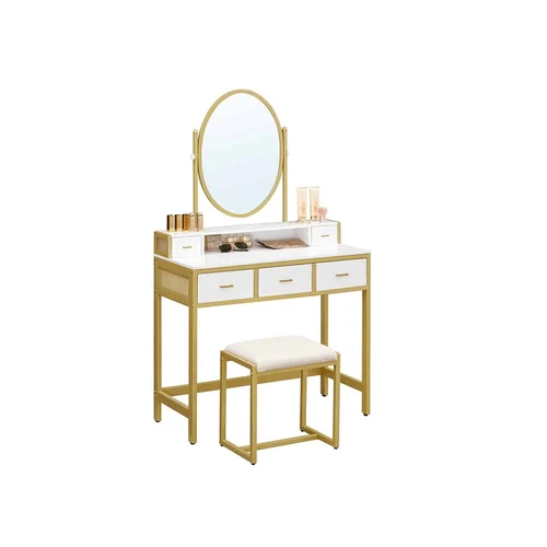 Stilingas tualetinis staliukas su medžio drožlių plokšte ir stiklo elementais