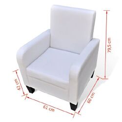 Krėslas, baltos spalvos, dirbtinė oda 61x60x79,5cm - Foteliai
