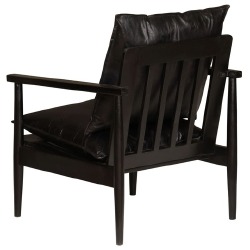 Krėslas, juodas, tikra oda, akacijos mediena - Foteliai