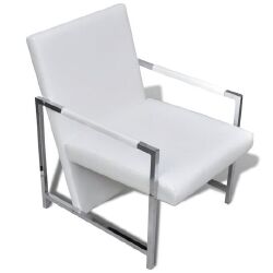Krėslas su chromuotomis kojomis, baltas, dirbtinė oda - Foteliai
