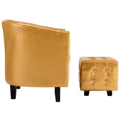 Krėslas su pakoja, auksinės spalvos, dirbtinė oda - Foteliai