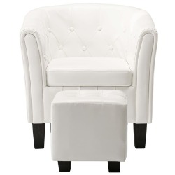 Krėslas su pakoja, baltos spalvos, dirbtinė oda - Foteliai