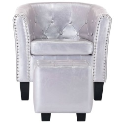 Krėslas su pakoja, blizgios sidabrinės spalvos, dirbtinė oda - Foteliai