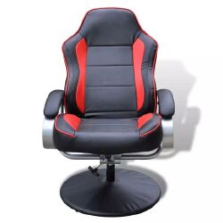 Krėslas su pakoja, juodas/raudonas, dirbtinė oda - Foteliai