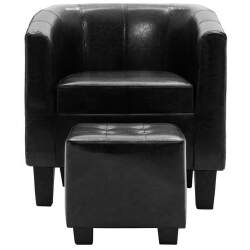Krėslas su pakoja, juodos spalvos, dirbtinė oda - Foteliai