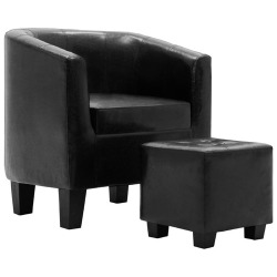 Krėslas su pakoja, juodos spalvos, dirbtinė oda - Foteliai