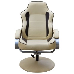 Krėslas su pakoja, kreminės baltos spalvos, dirbtinė oda - Foteliai