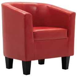 Krėslas su pakoja, raudonos spalvos, dirbtinė oda - Foteliai